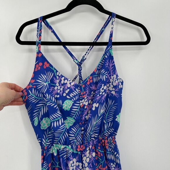 YUMI KIM Blue Purple Floral Print Lightweight Crossback Summer Mini Dress Medium - Picture 3 of 7